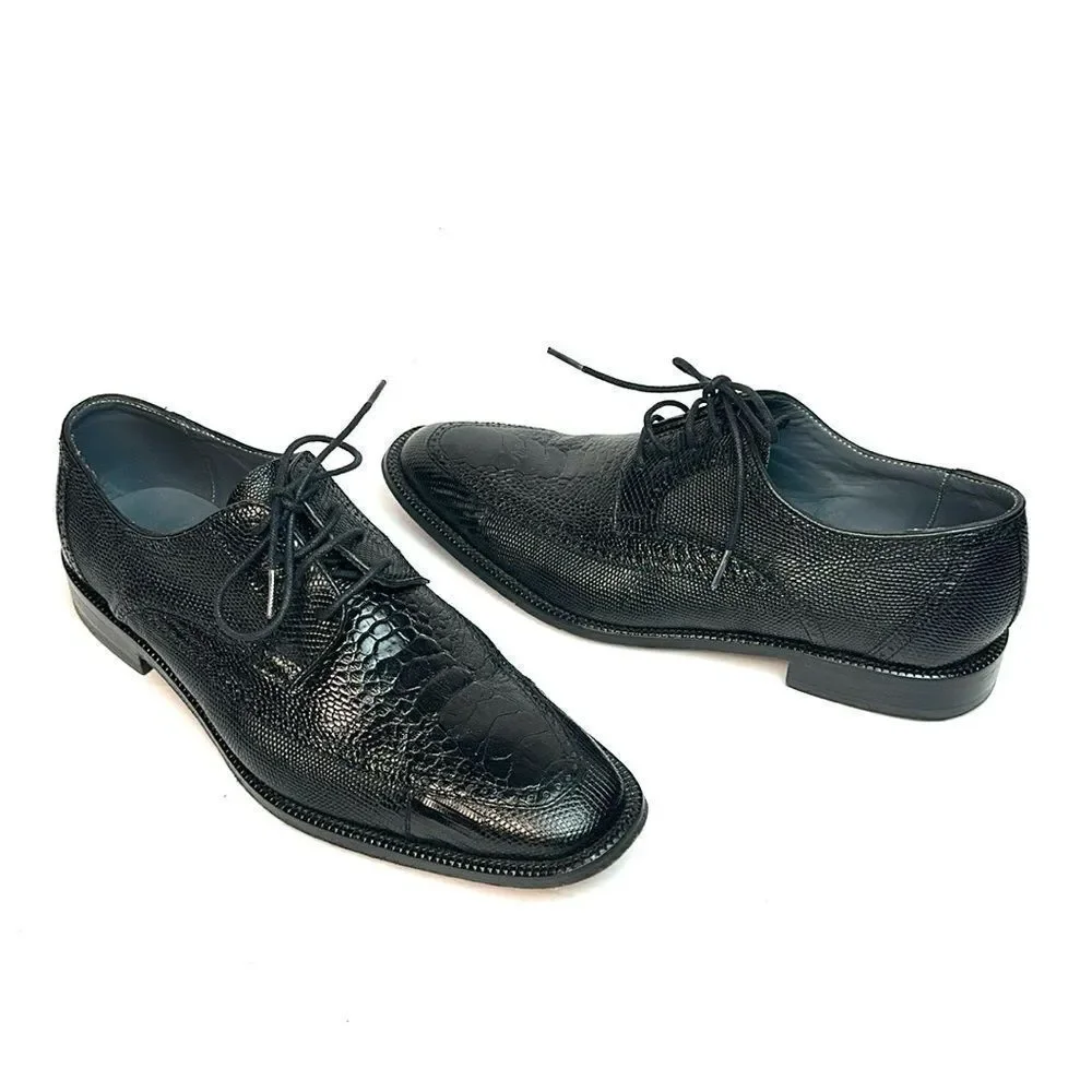 David X Genuine Lizard and Ostrich Men's Dress Shoes Black Size 9.5